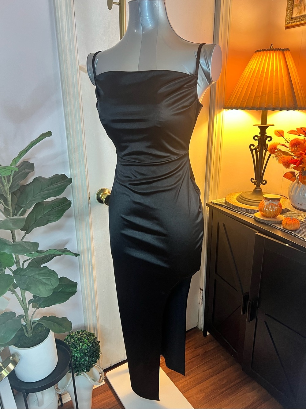Elegant Black Satin Slip Dress